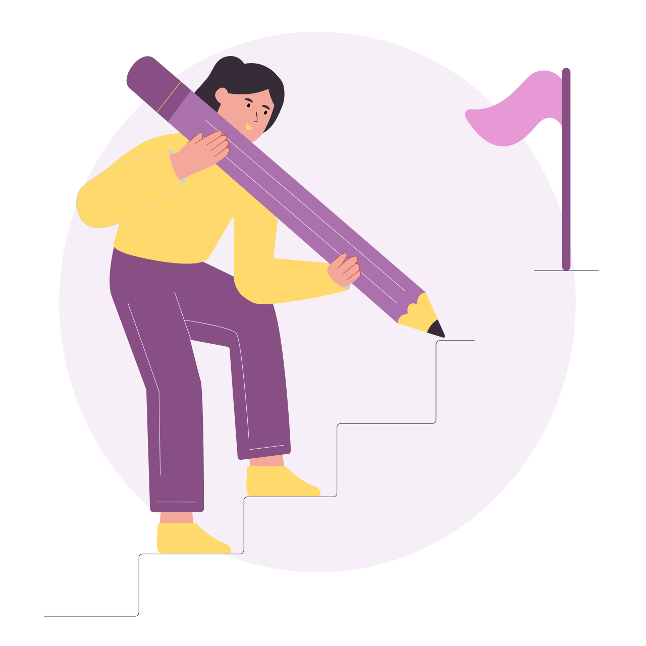 Persona che sale una scala disegnata verso un traguardo: percorso del Pacchetto Banche Lavoro&Social.