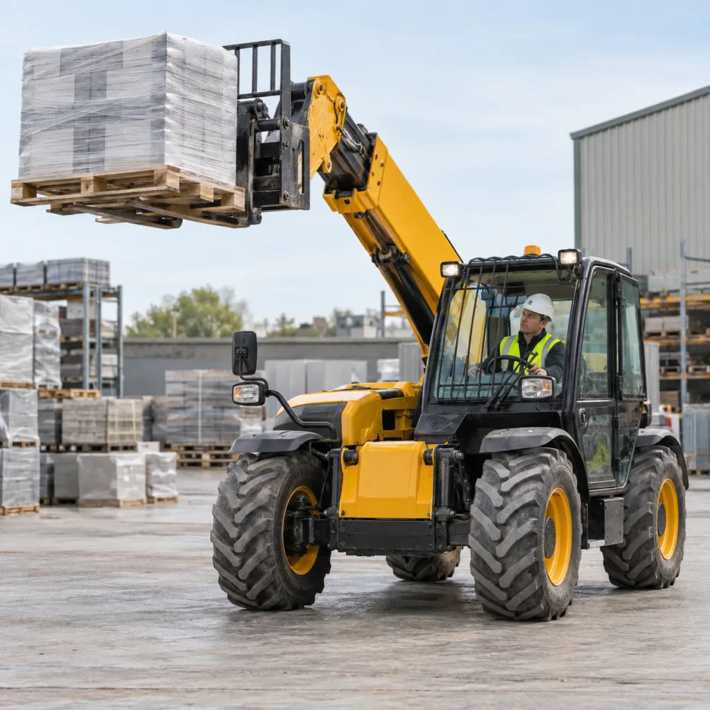 Carrello elevatore telescopico in area di lavoro